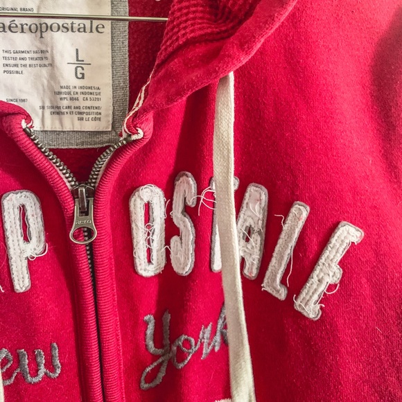 Red fleece-lined Aeropostale hooded jacket - Picture 3 of 5